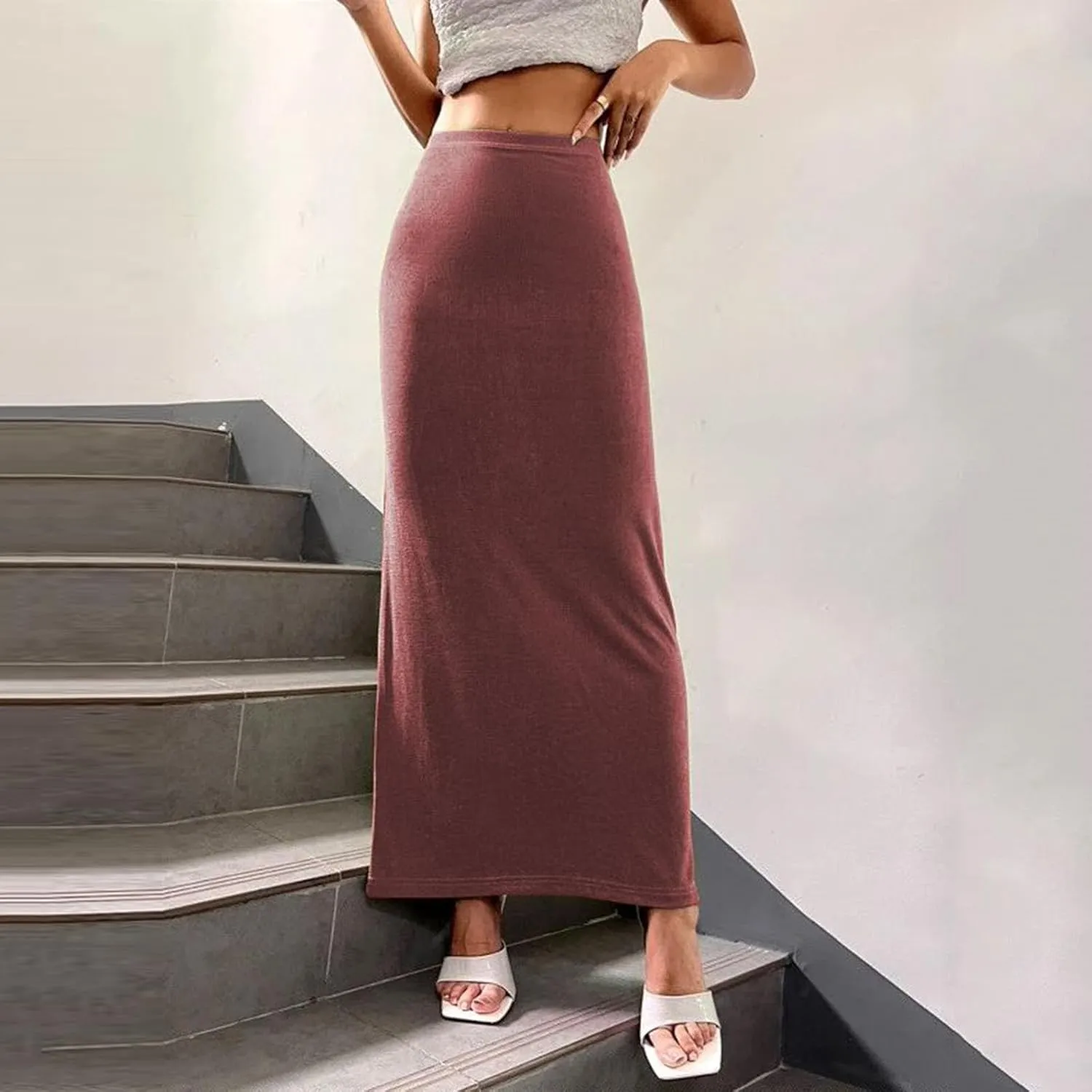 Women's Bodycon Maxi Skirt Sexy Slim Fitted Elastic Highwaisted Half Slip Skirts Casual Going Out Dress