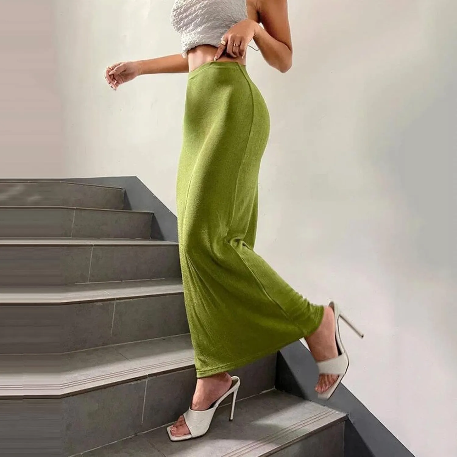 Women's Bodycon Maxi Skirt Sexy Slim Fitted Elastic Highwaisted Half Slip Skirts Casual Going Out Dress