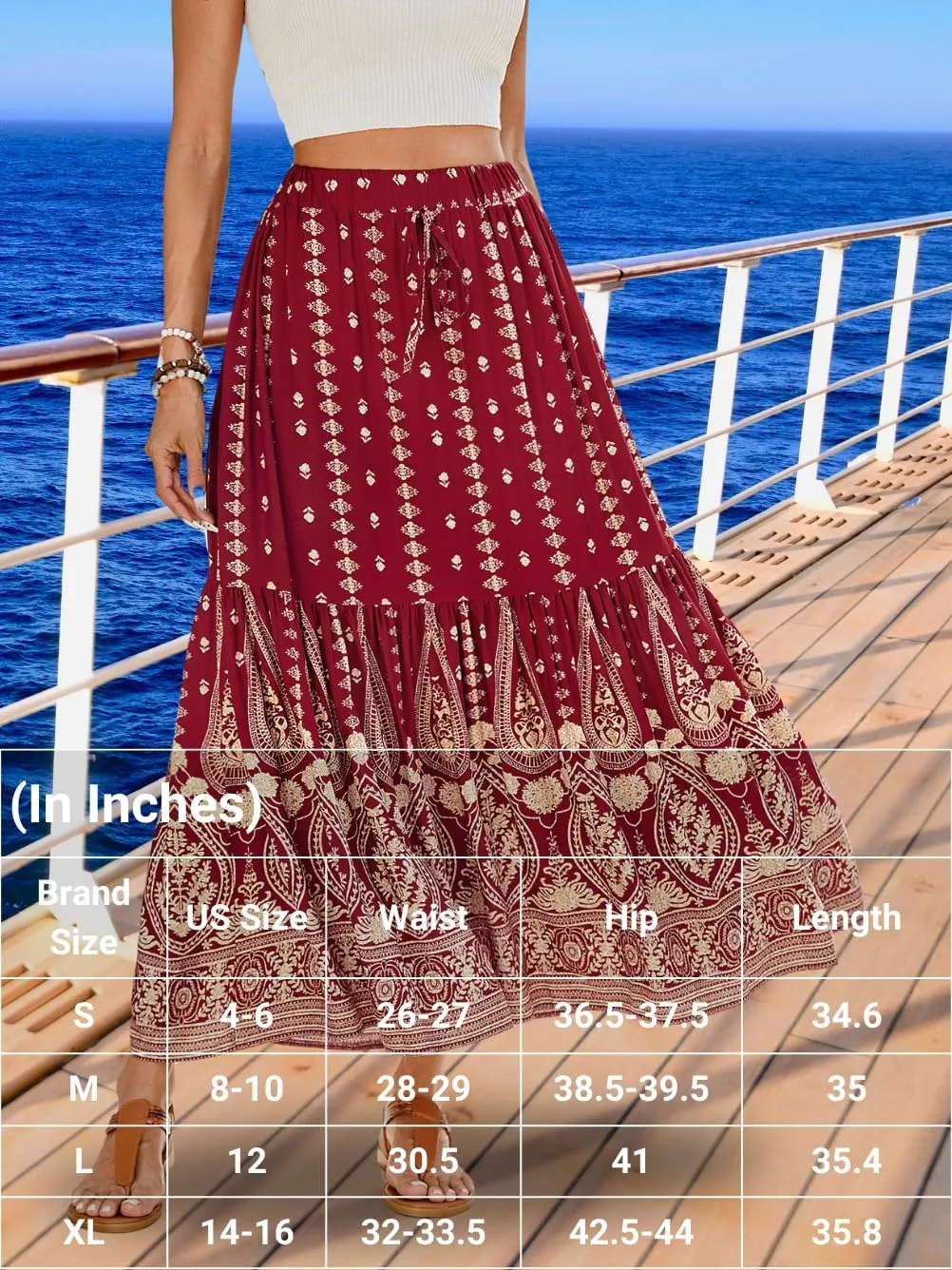 Women's Boho Maxi Skirt, Flowy Tiered, Lightweight Beach Vacation Outfits