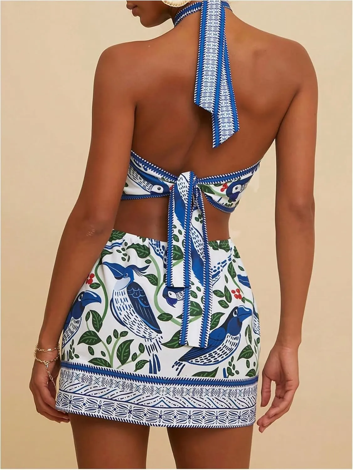 Women's Criss Cross Boho Halter Dress Cut Out Tie Backless Summer Pencil Mini Dresses