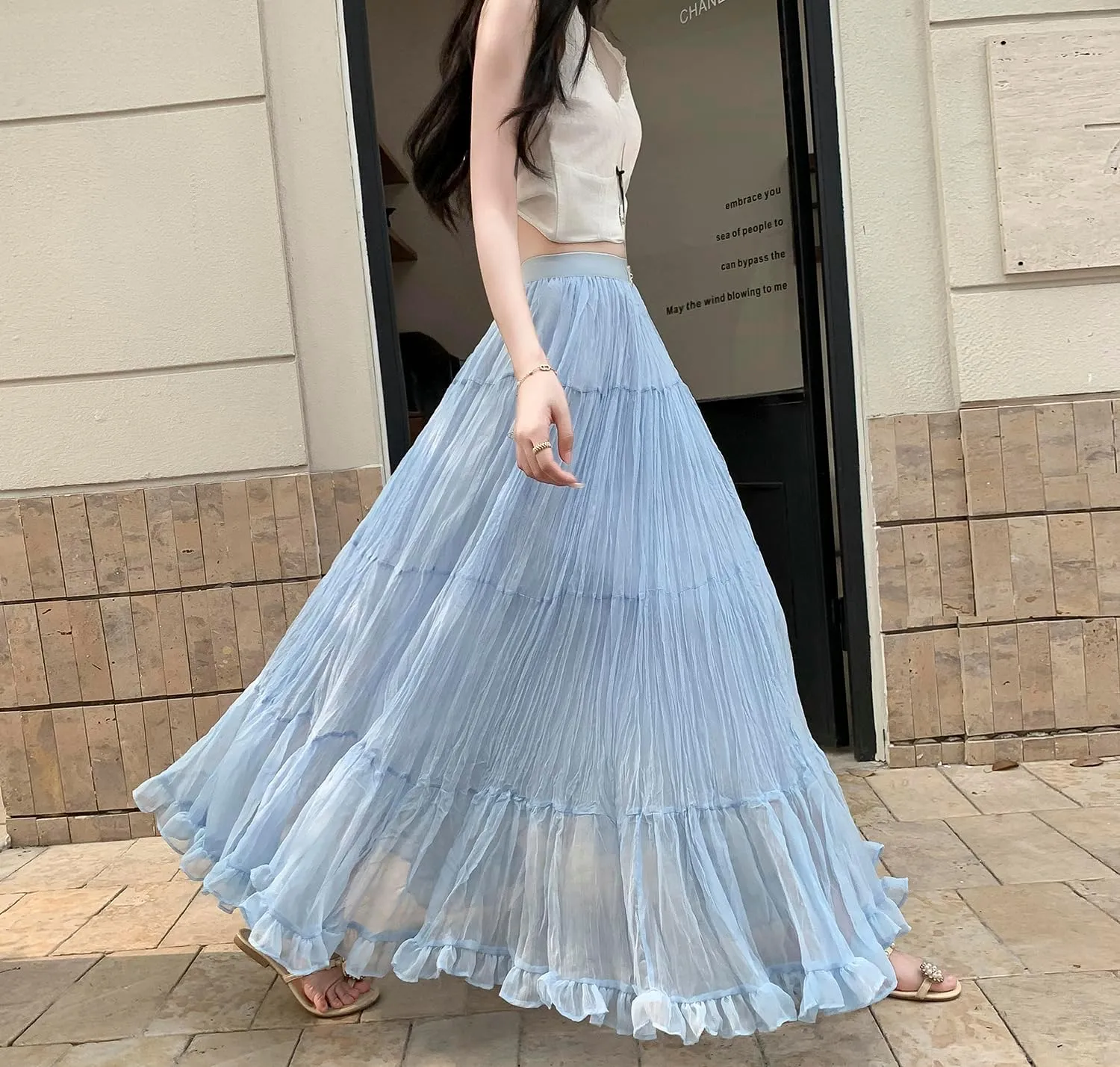 Womens Cute High Waist Maxi Skirt Boho Flowy A Line Dance Long Pleated Skirts