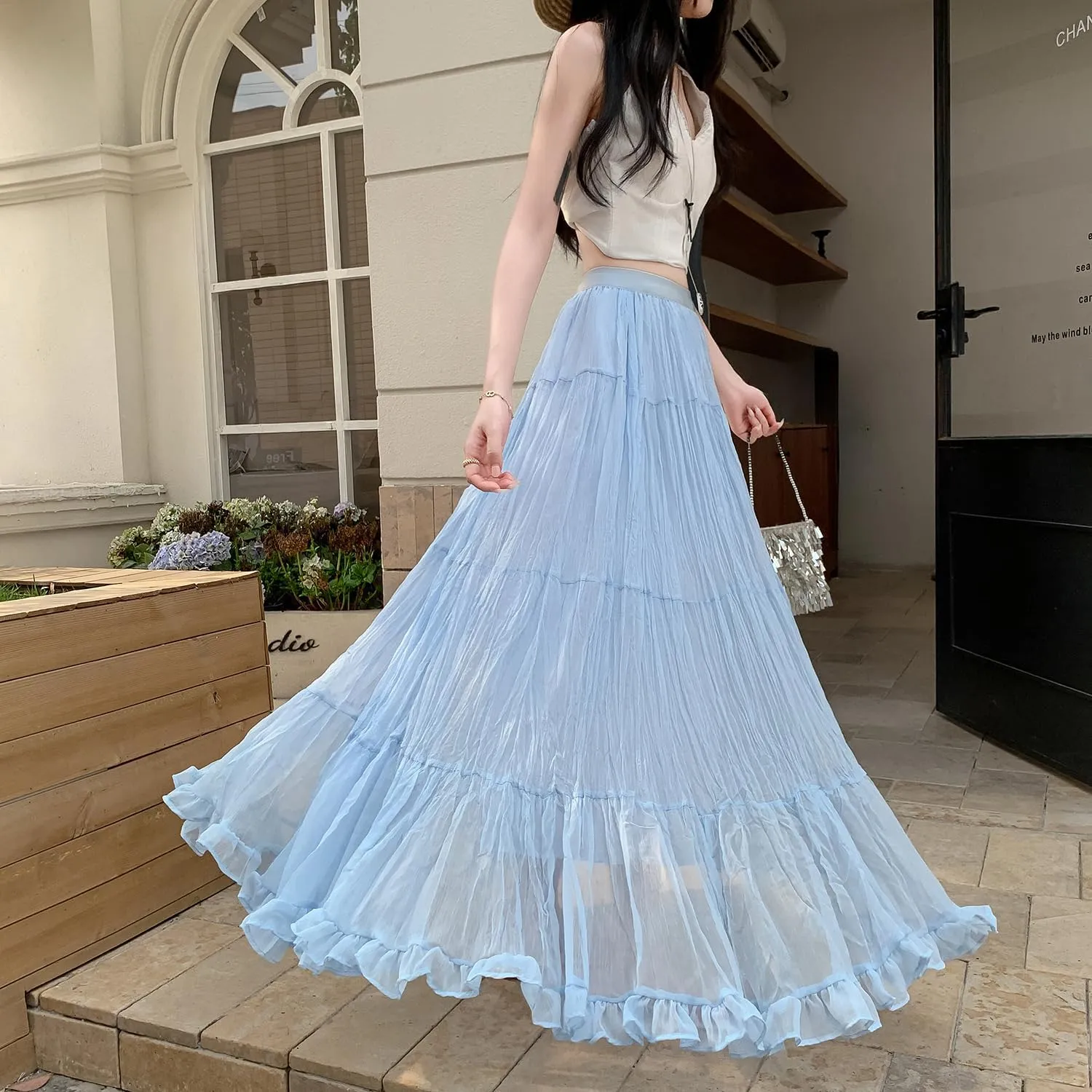 Womens Cute High Waist Maxi Skirt Boho Flowy A Line Dance Long Pleated Skirts