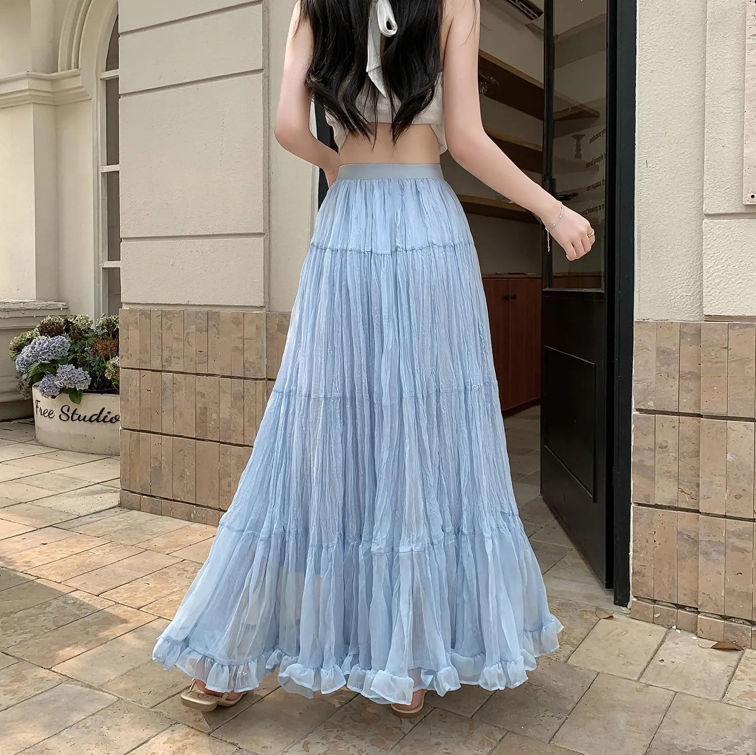 Womens Cute High Waist Maxi Skirt Boho Flowy A Line Dance Long Pleated Skirts
