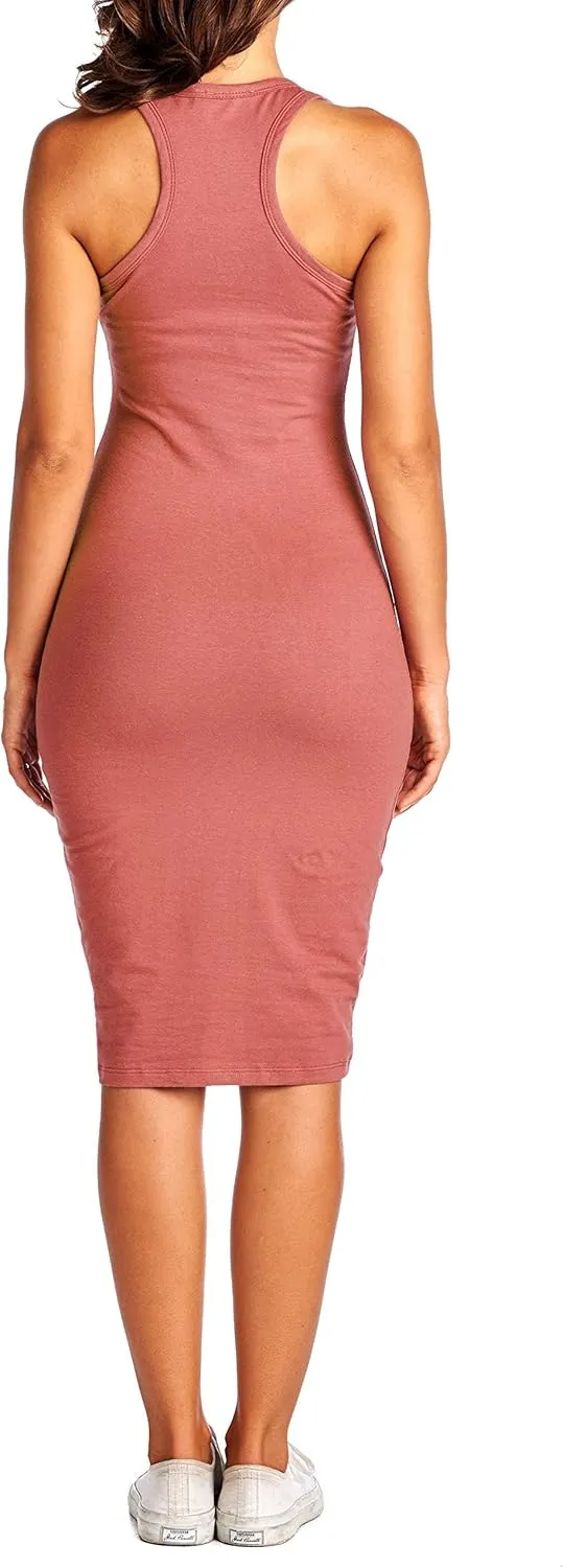 Women's Fitted Sleeveless Racerback Midi Bodycon Tank Dress