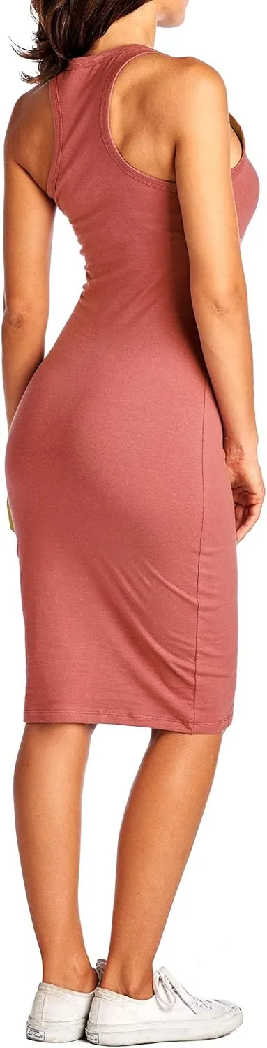 Women's Fitted Sleeveless Racerback Midi Bodycon Tank Dress