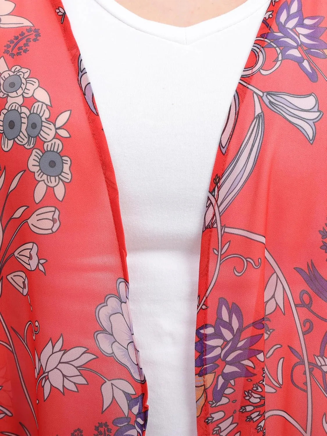 Women's Floral Print Cardigan Causal Summer Blouse Cover Up Female Lightweight Kimono Tops