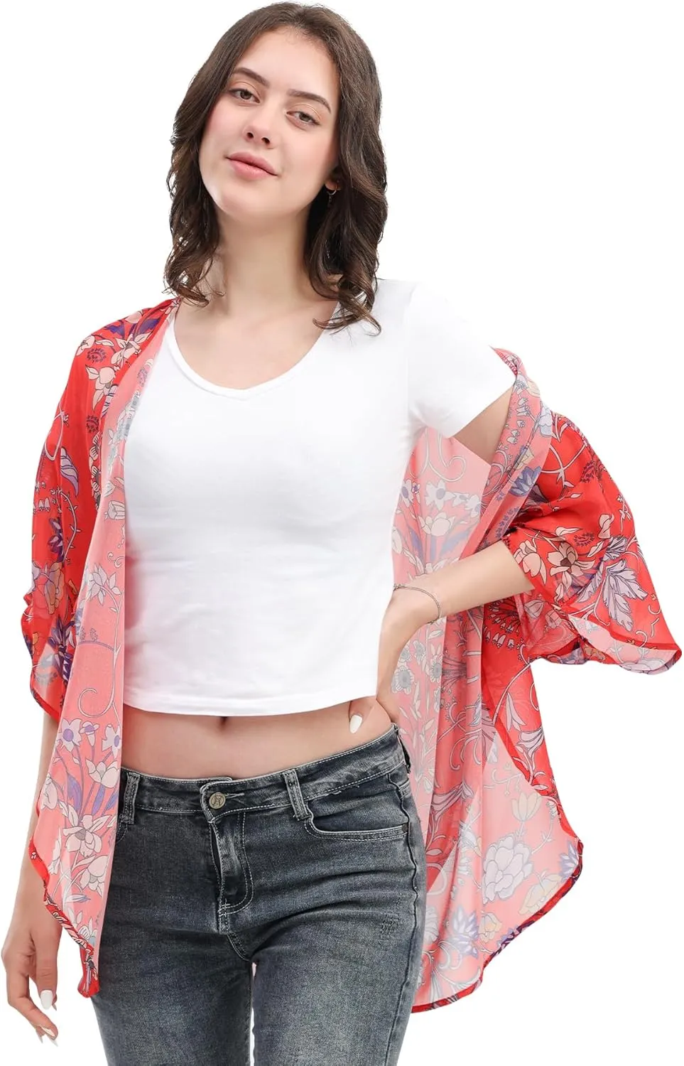 Women's Floral Print Cardigan Causal Summer Blouse Cover Up Female Lightweight Kimono Tops