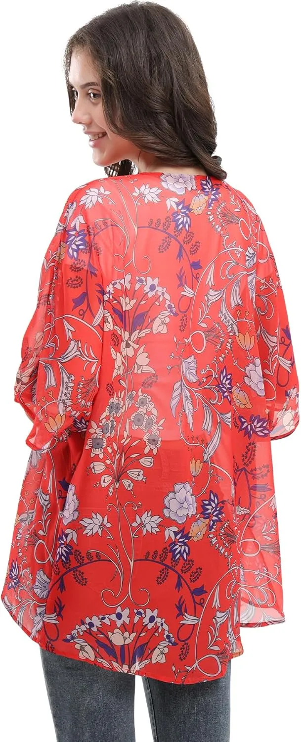 Women's Floral Print Cardigan Causal Summer Blouse Cover Up Female Lightweight Kimono Tops