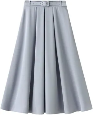 Women's Korean Style Spring High Waist A - Line Midi Skirt with Belt Elegant Long Skirt for Women