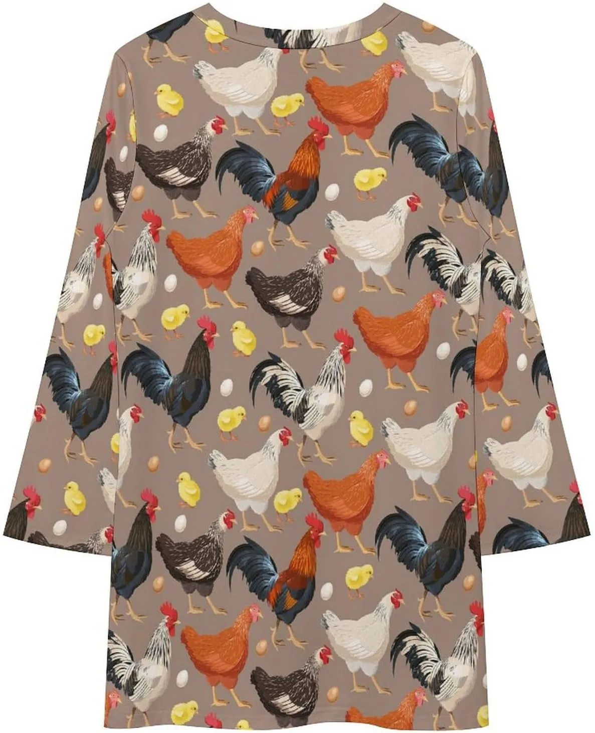 Womens Long Sleeve T Shirt Dress Cherry Printed Crew Neck Tunic Dress Casual Loose Plus Size Dress