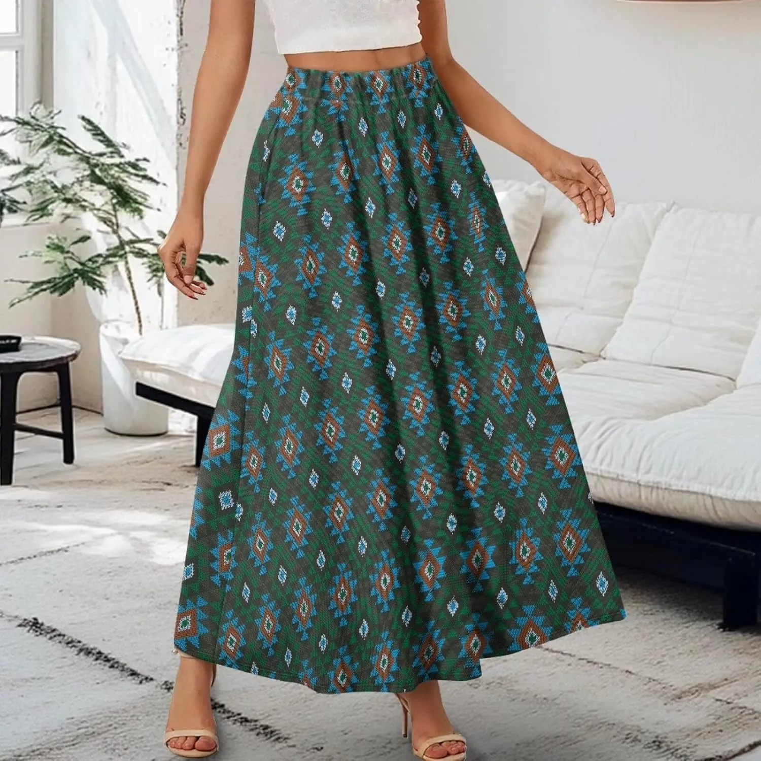 Women's Midi Skirt Elastic Pleated Long Skirts for Women Trendy with Pocket s-2xl
