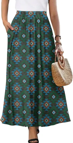 Women's Midi Skirt Elastic Pleated Long Skirts for Women Trendy with Pocket s-2xl