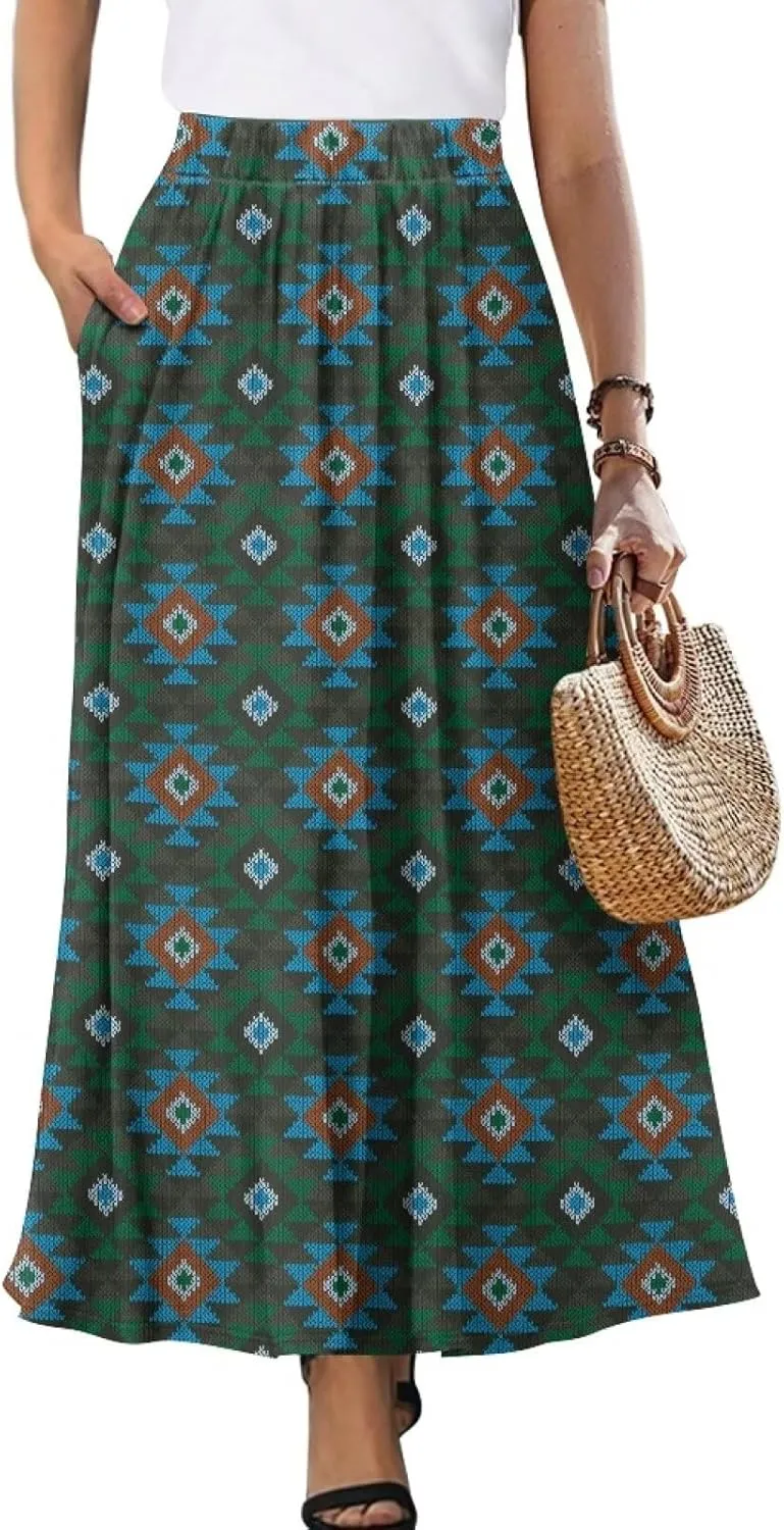 Women's Midi Skirt Elastic Pleated Long Skirts for Women Trendy with Pocket s-2xl