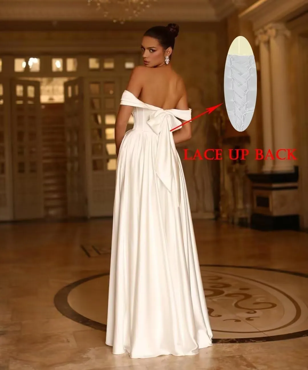 Women's Off Shoulder Prom Dresses Corset Satin Formal Evening Dress Sweetheart Cocktail Party Gown with Pockets