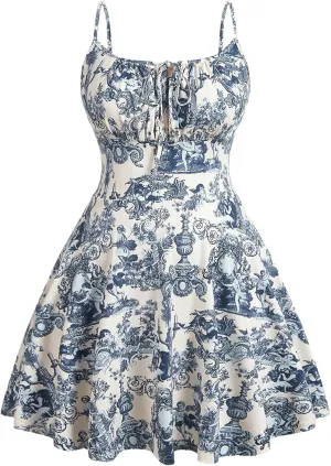 Women's Plus Size Boho Sundresses Bowknot Ruffle A Line Mini Dresses Tie Front Cami Holiday Dress