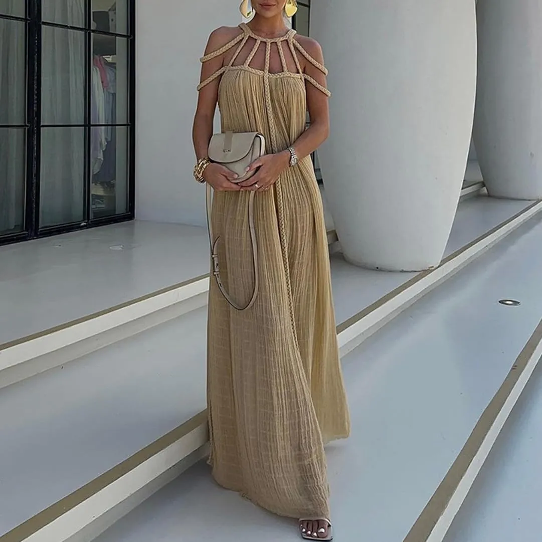 Women's Sexy Spaghetti Strap Backless Maxi Dress Summer Loose Fit Cocktail Party Formal Halter Long Dress Vacation Dress