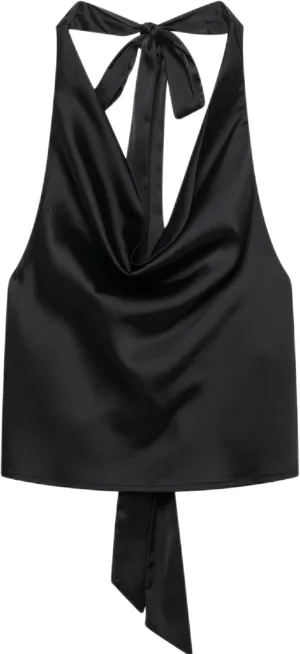Womens Silk Backless Tank Top Elegant Satin Blouse Tie Back Halter Neck Classic Lady Vest
