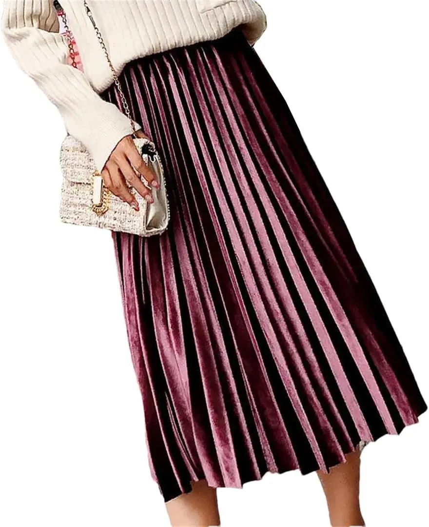 Women's Spring Summer Solid Color Skirt Elegant Mid-Length High Waist Midi Pleated Skirt
