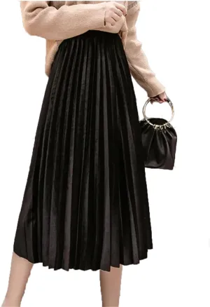 Women's Spring Summer Solid Color Skirt Elegant Mid-Length High Waist Midi Pleated Skirt