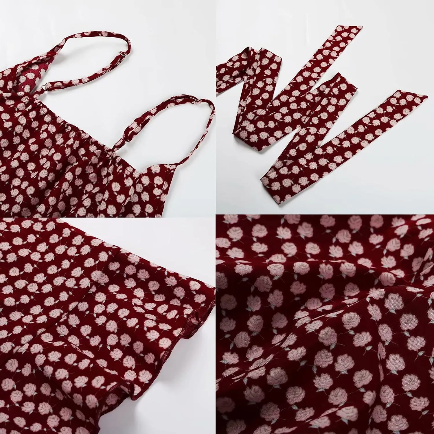 Women's Summer Wrap V Neck Spaghetti Strap Floral Dress Mini Ruffle Dress with Belt Casual Short Dresses