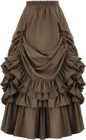 Women's Vintage Gothic Steampunk Skirt Renaissance Victorian Costume Asymmetrical High Low Layered Ruffled Skirt