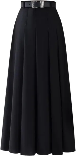 Work Long Skirts for Women Zipper High Waist Trendy Pleated A Line Flowy Office Skirt