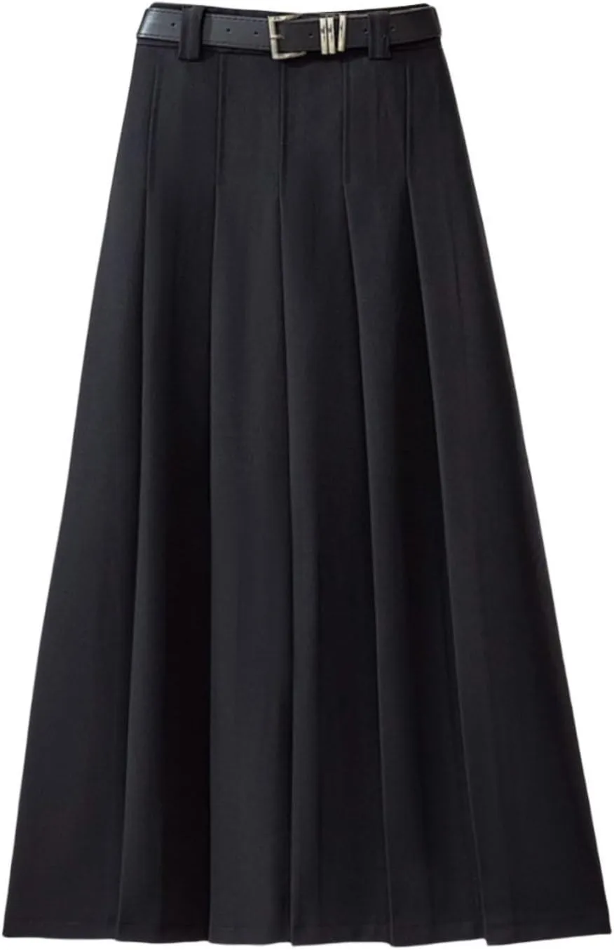Work Long Skirts for Women Zipper High Waist Trendy Pleated A Line Flowy Office Skirt