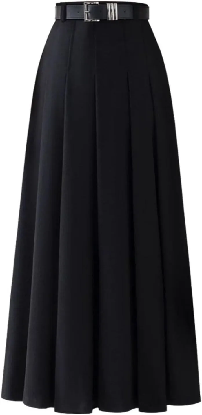 Work Long Skirts for Women Zipper High Waist Trendy Pleated A Line Flowy Office Skirt