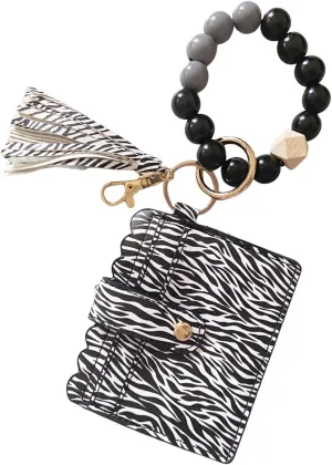 Wristlet Bracelet Keychain Credit Card Holder Purse Pocket Zip Slim Wallet Tassel Key Ring for Women