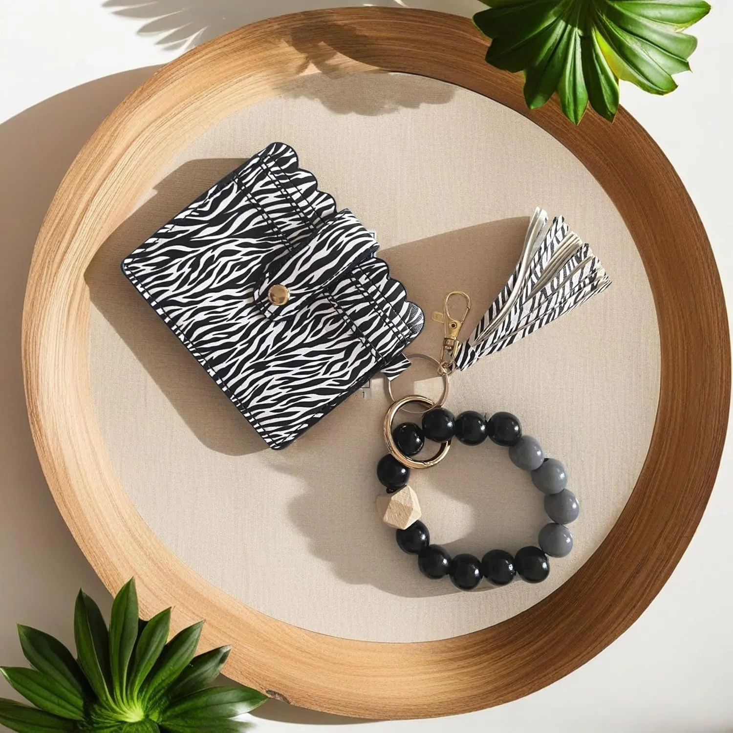 Wristlet Bracelet Keychain Credit Card Holder Purse Pocket Zip Slim Wallet Tassel Key Ring for Women