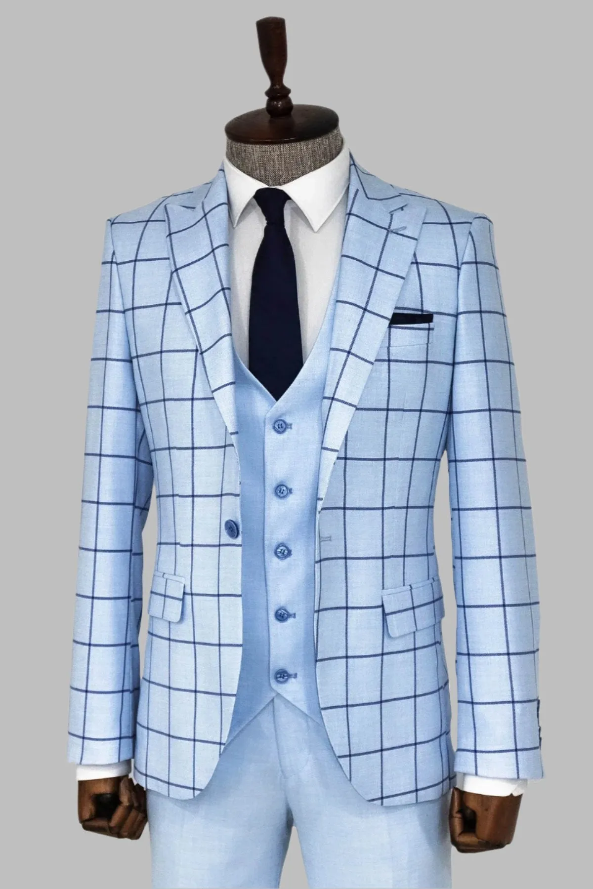 WSS Slim Fit Patterned Light Blue Men Combination Suit  - Singen