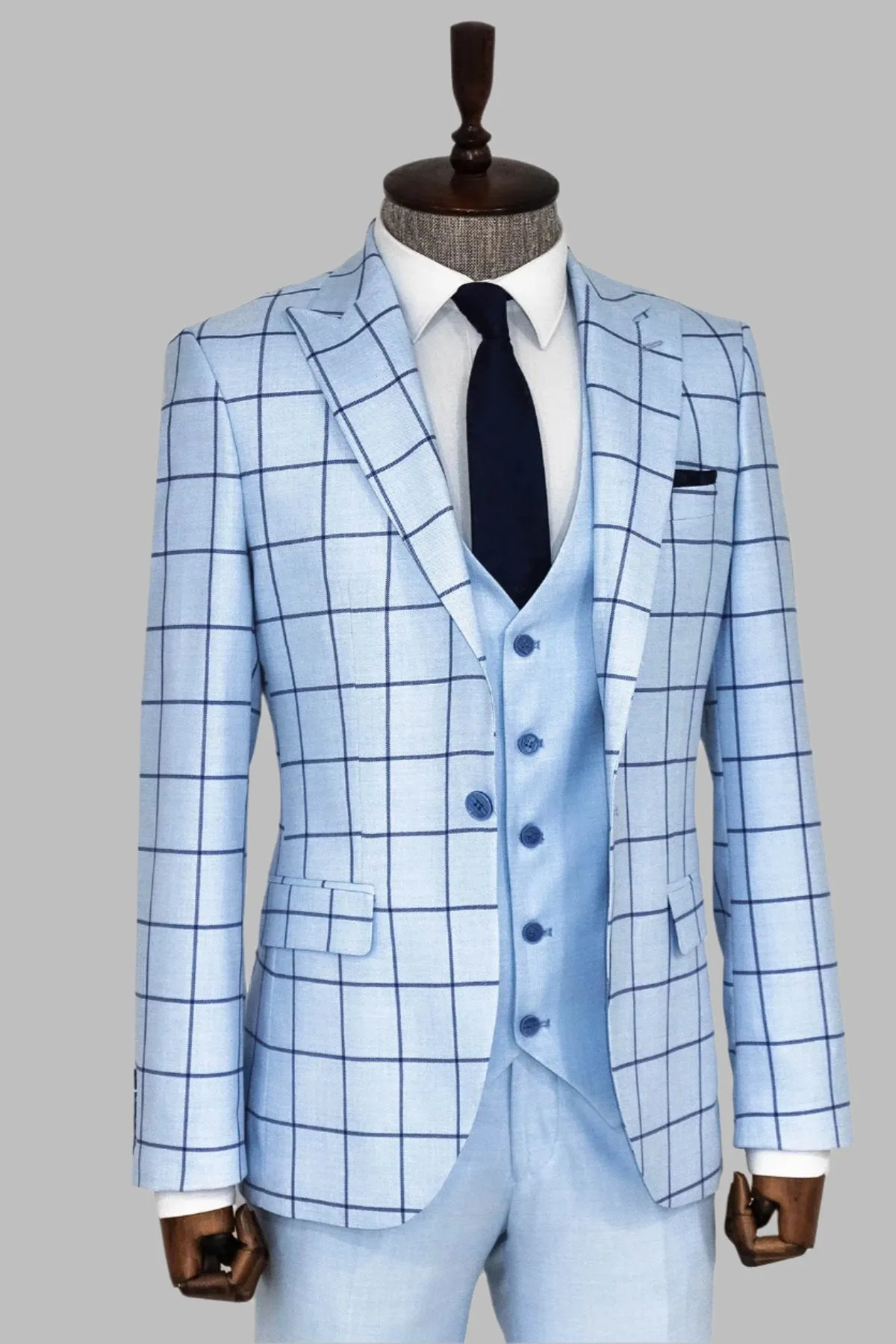 WSS Slim Fit Patterned Light Blue Men Combination Suit  - Singen