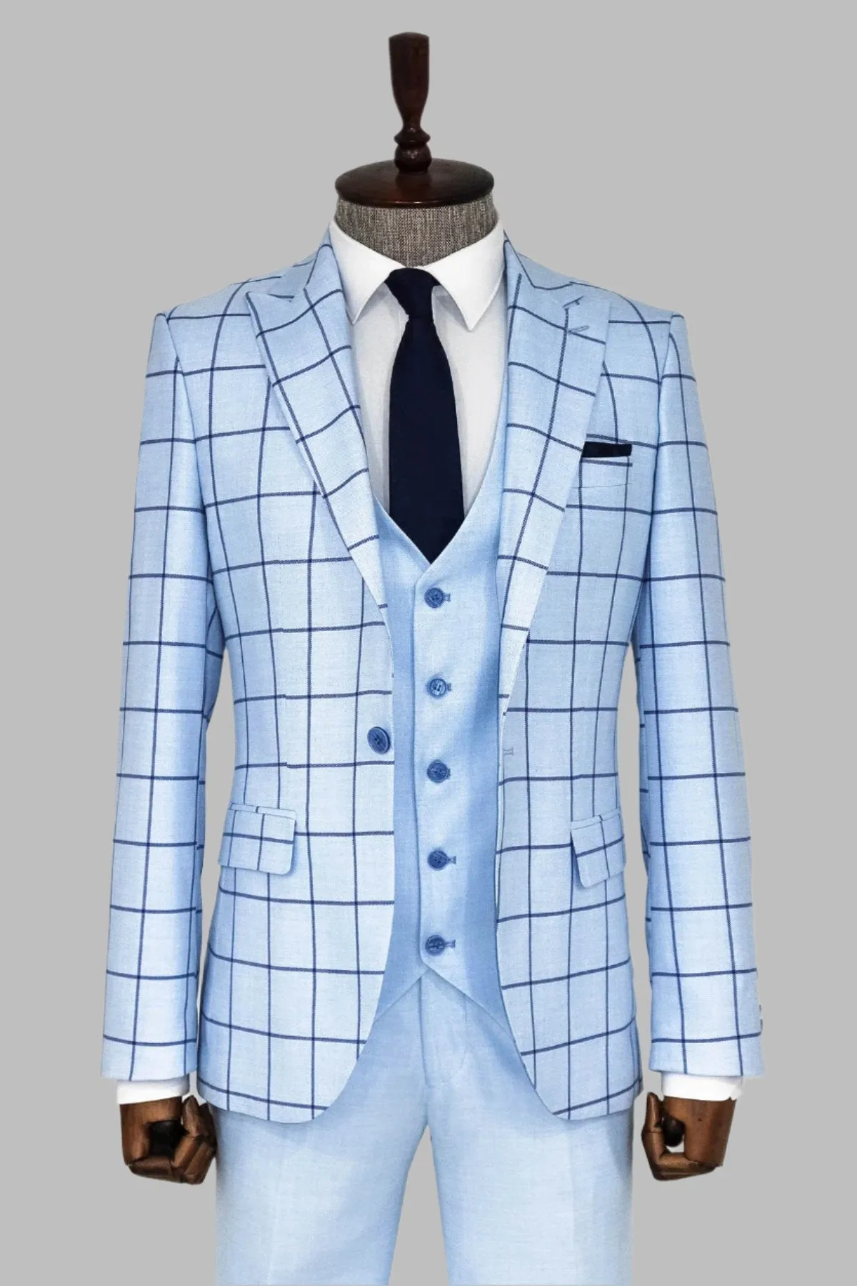 WSS Slim Fit Patterned Light Blue Men Combination Suit  - Singen