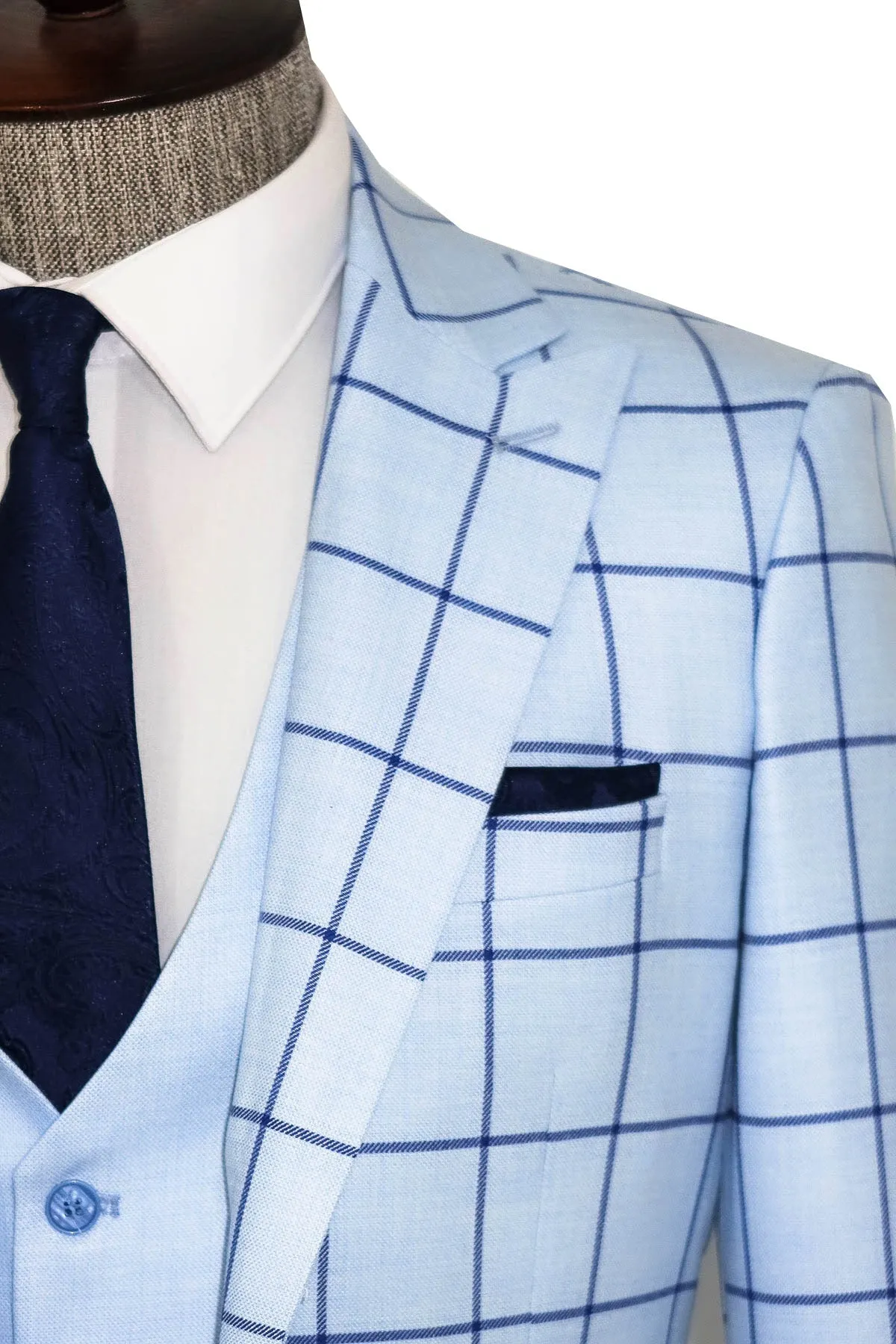WSS Slim Fit Patterned Light Blue Men Combination Suit  - Singen