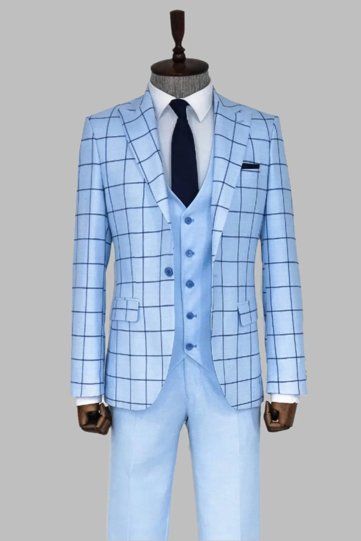 WSS Slim Fit Patterned Light Blue Men Combination Suit  - Singen
