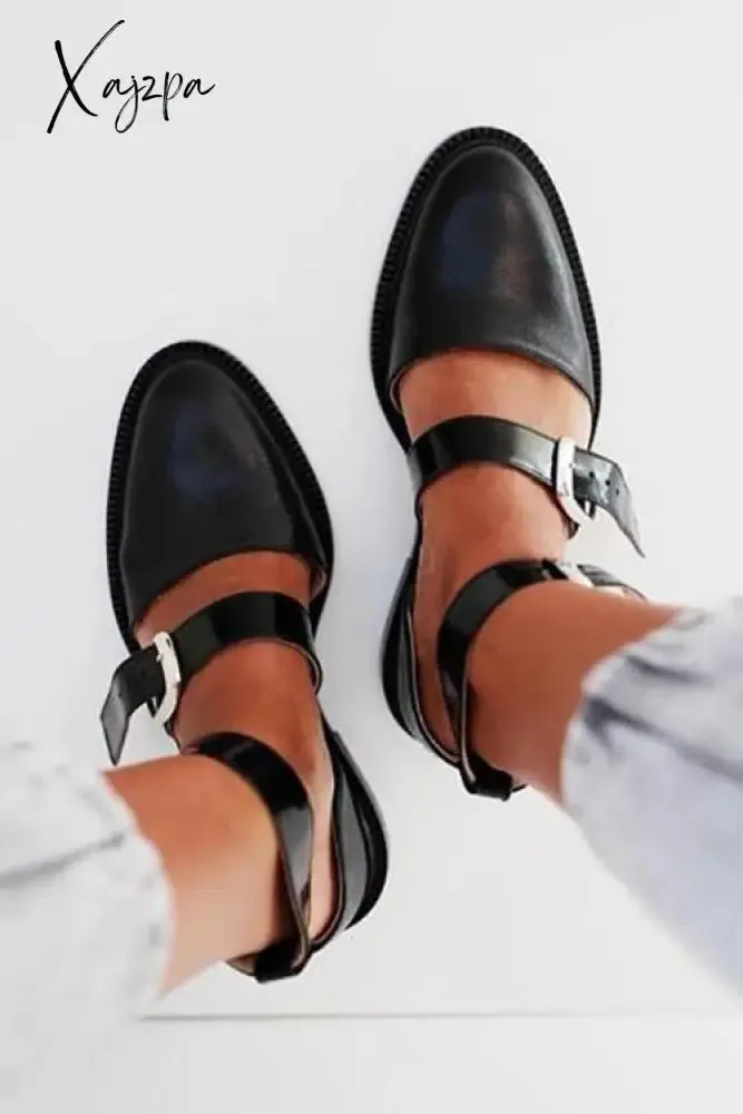 Xajzpa - Buckle Color Block Sandals Flats