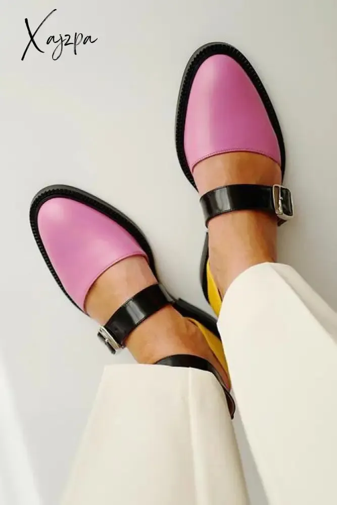 Xajzpa - Buckle Color Block Sandals Flats