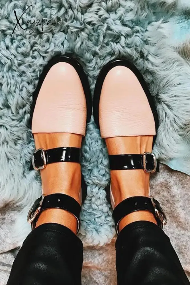 Xajzpa - Buckle Color Block Sandals Flats