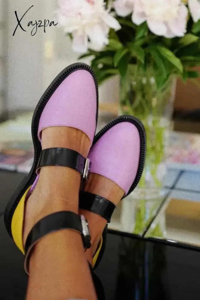 Xajzpa - Buckle Color Block Sandals Flats