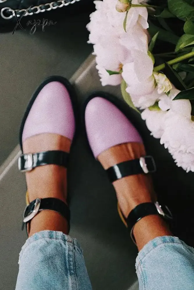 Xajzpa - Buckle Color Block Sandals Flats
