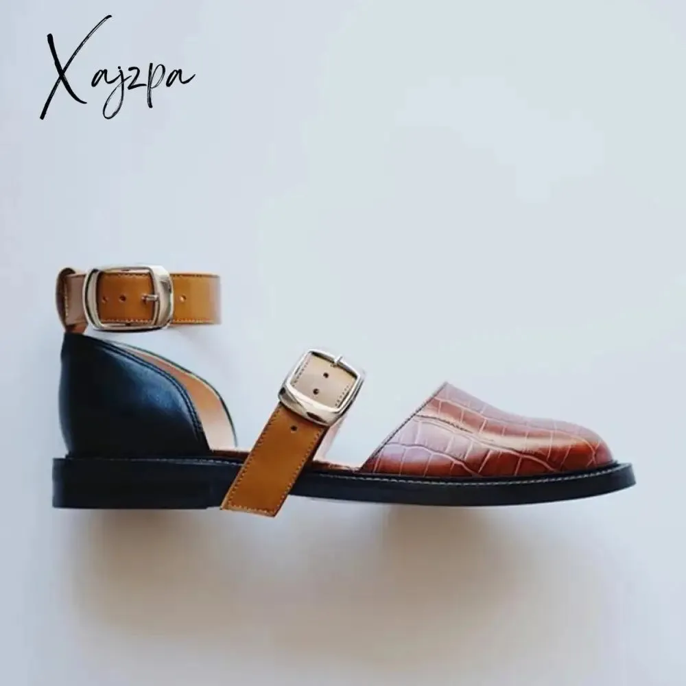Xajzpa - Buckle Color Block Sandals Flats