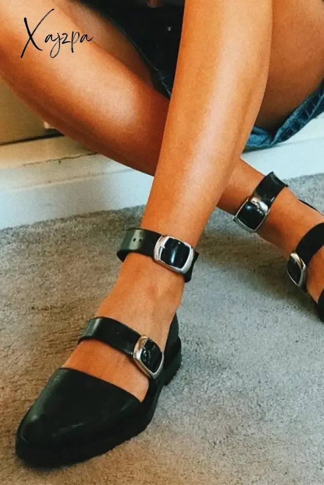 Xajzpa - Buckle Color Block Sandals Flats