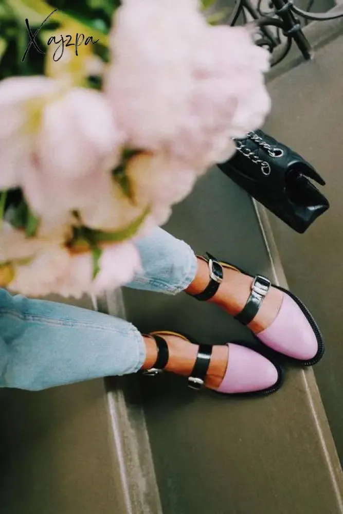 Xajzpa - Buckle Color Block Sandals Flats