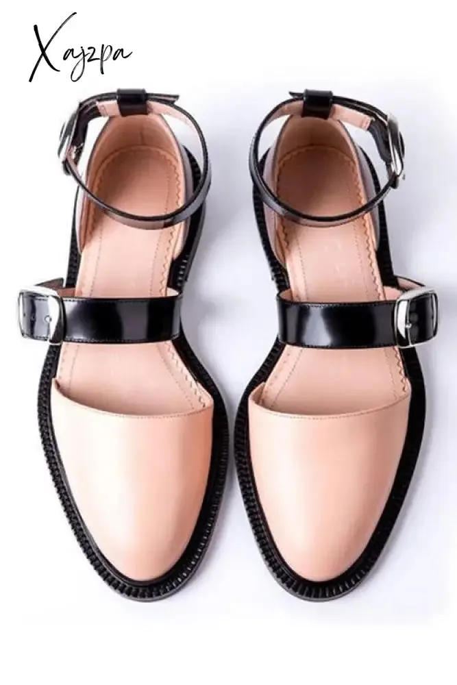 Xajzpa - Buckle Color Block Sandals Flats