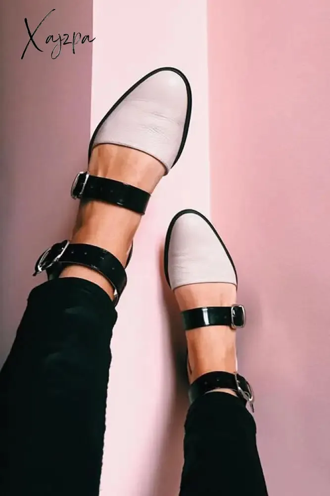 Xajzpa - Buckle Color Block Sandals Flats