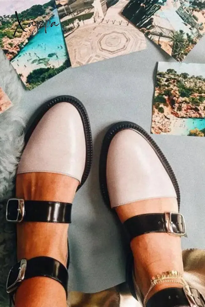 Xajzpa - Buckle Color Block Sandals Flats
