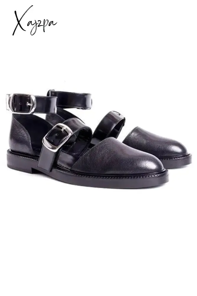 Xajzpa - Buckle Color Block Sandals Flats