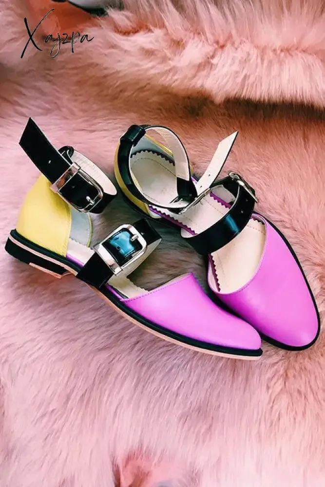 Xajzpa - Buckle Color Block Sandals Flats