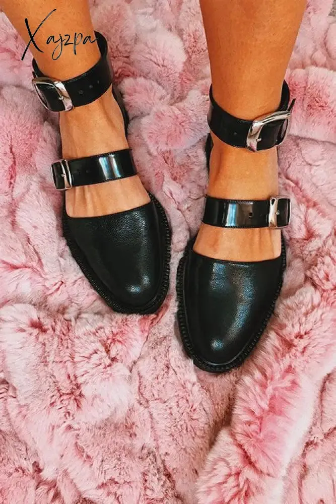 Xajzpa - Buckle Color Block Sandals Flats
