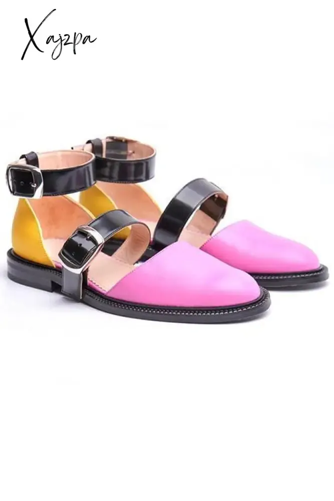 Xajzpa - Buckle Color Block Sandals Flats